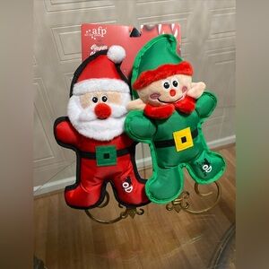 AFP  ~ Set Christmas/Holiday~ 11”Santa &  Elf Dog  Squeaker Toy Very Durable
